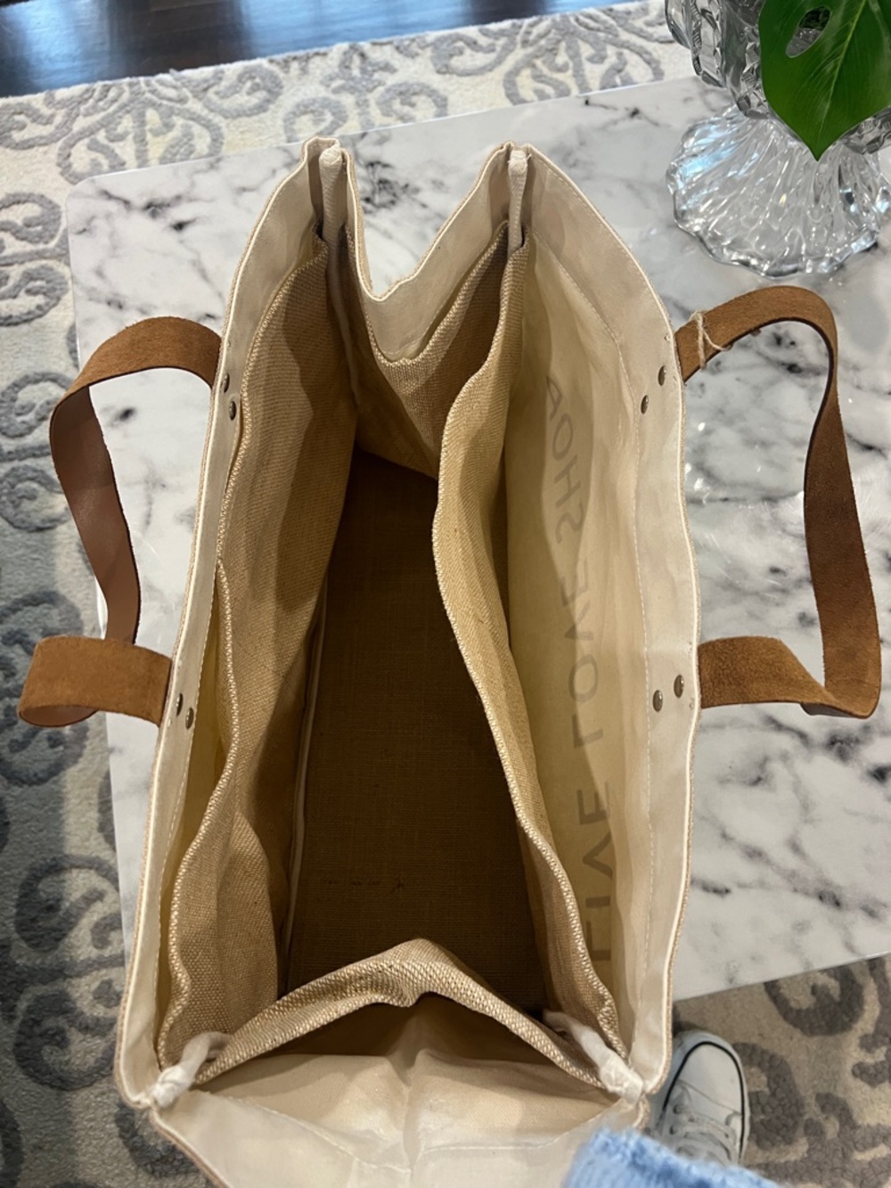 LIVE LOVE SHOP Canvas Tote Bag in Cream and Tan - Picture 3 of 5